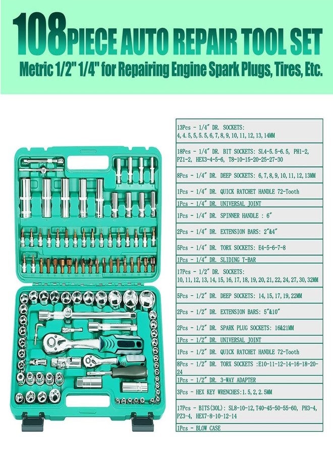 VOLTZ Vz-Tk-108 Pcs Sleeve Tool Set Socket Wrench And Metric 1/4 And 1/2 Drive Socket Set, Extension Bars, Sockets,Quick Release Reversible Ratchet Wrench Box - Image 5
